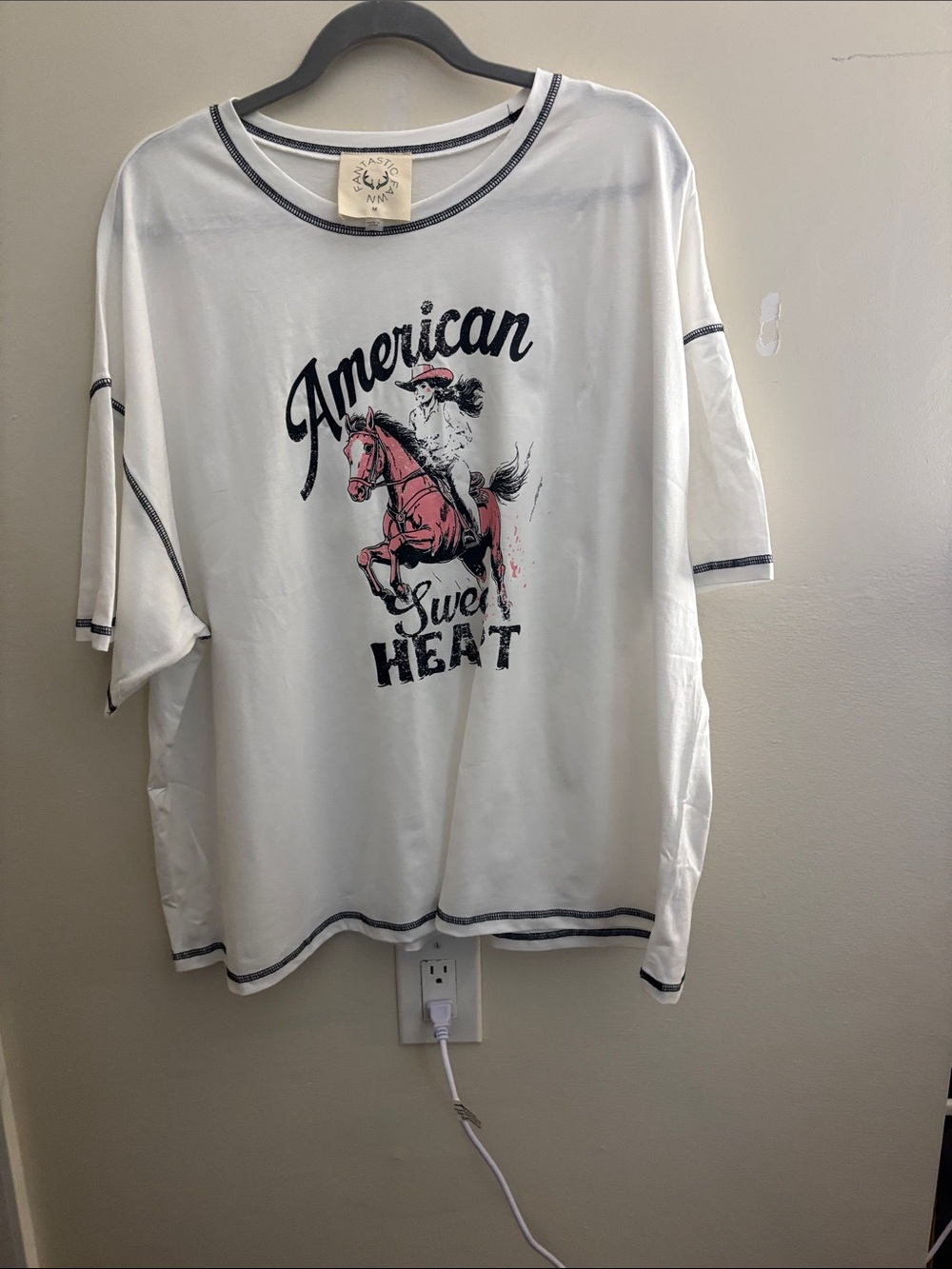 White 'American Sweetheart' Graphic Tee with Pink Horse